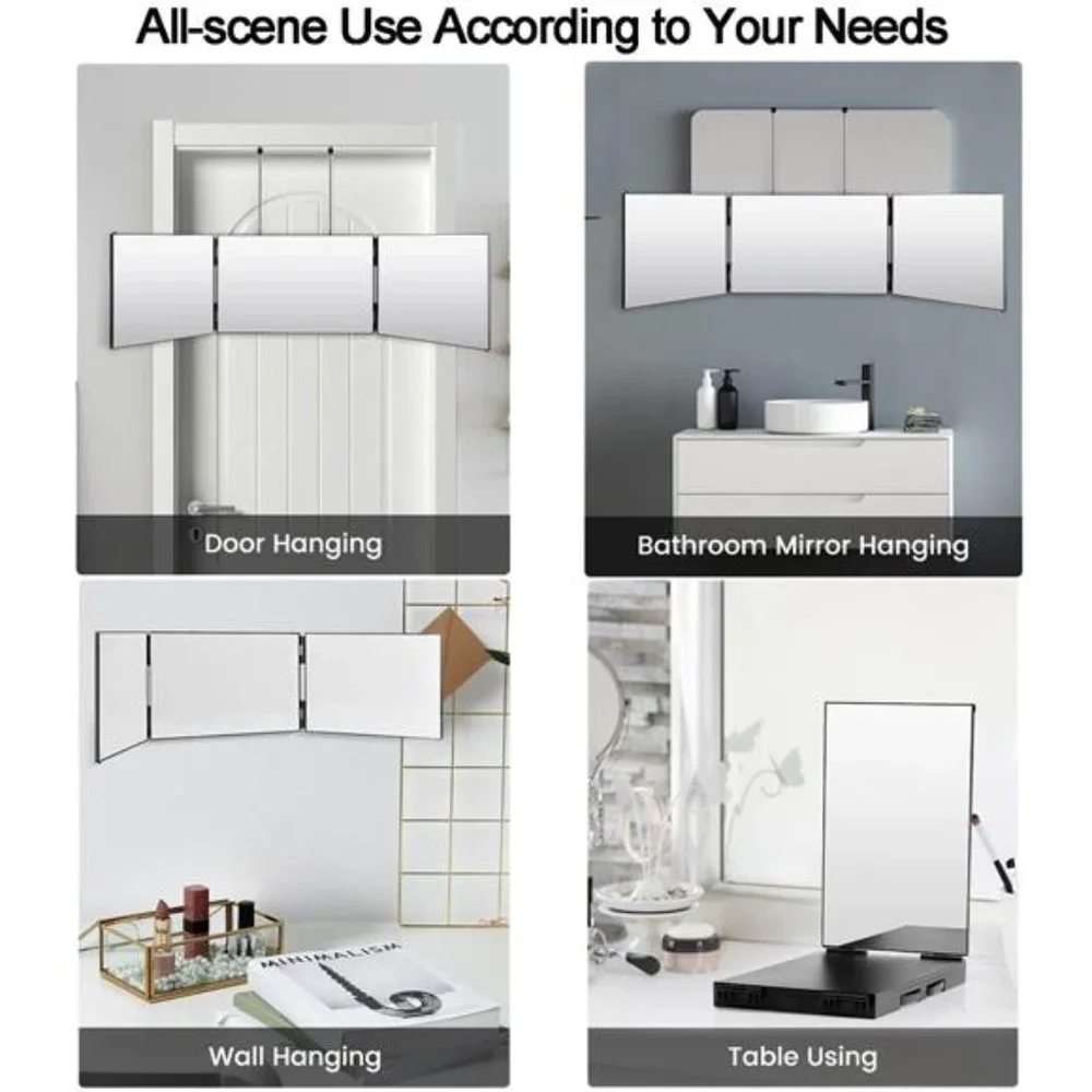 Rechargeable 3 Way Mirror, Real Glass Adjustable Trifold Mirror with Light